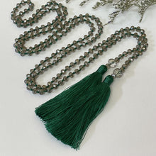 Load image into Gallery viewer, Emerald Green Double Tassel with Smokey crystal beads by My Tassel
