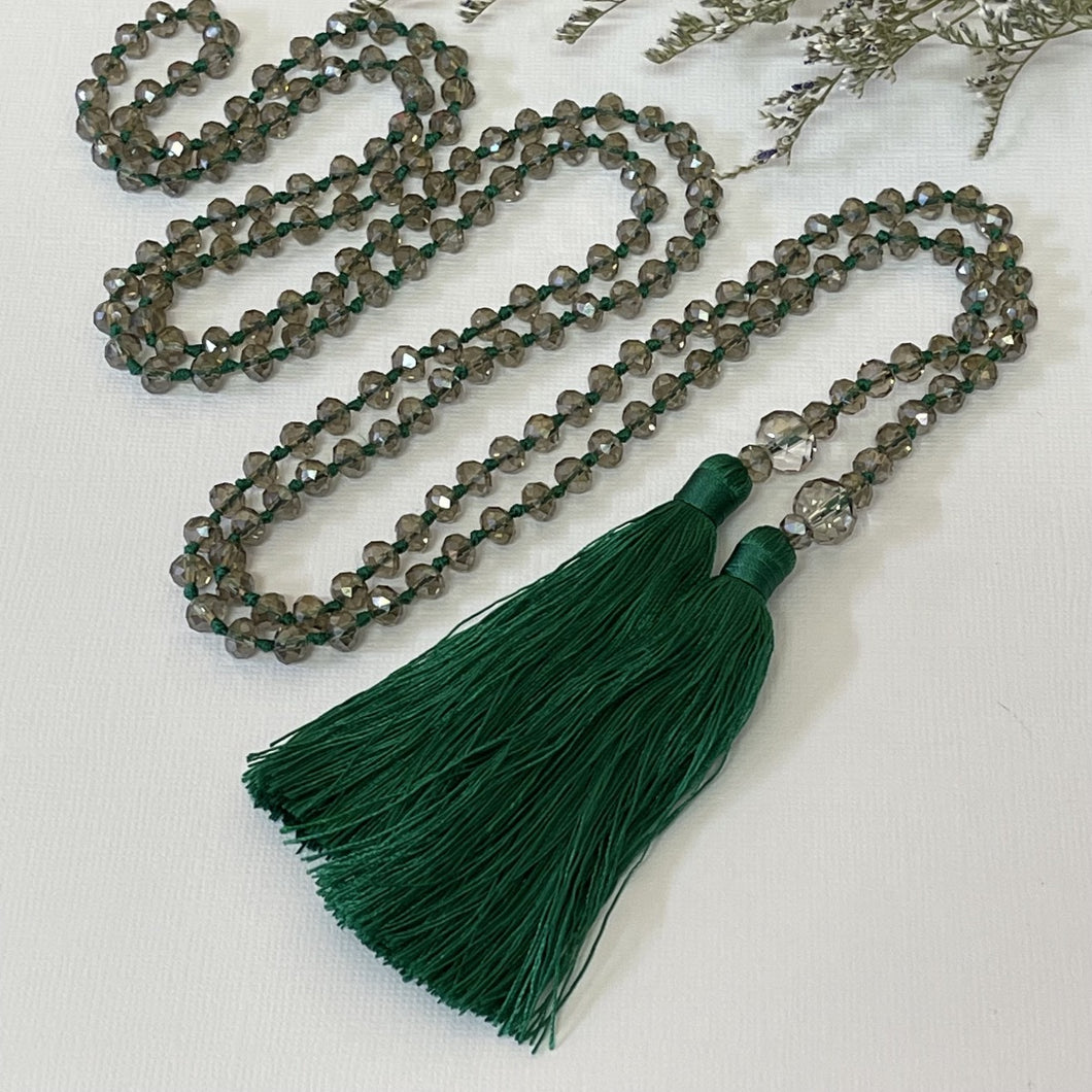 Emerald Green Double Tassel with Smokey crystal beads by My Tassel