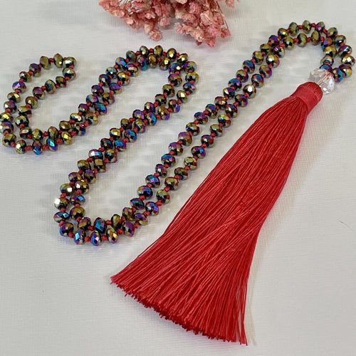 Melon Tassel Necklace with Colourful Paua Beads