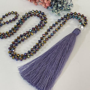 Lavender Tassel Necklace with Colourful Paua Beads by My Tassel