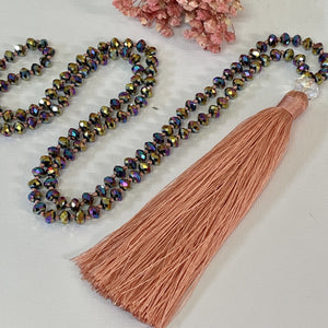 Blush Pink Tassel with Colourful Paua Beads 