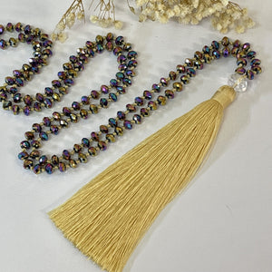 Yellow Tassel Necklace with Colourful Paua Beads