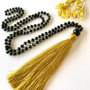 Crystal Tassel Necklace - Mustard Black