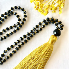 Load image into Gallery viewer, Crystal Tassel Necklace - Mustard Black
