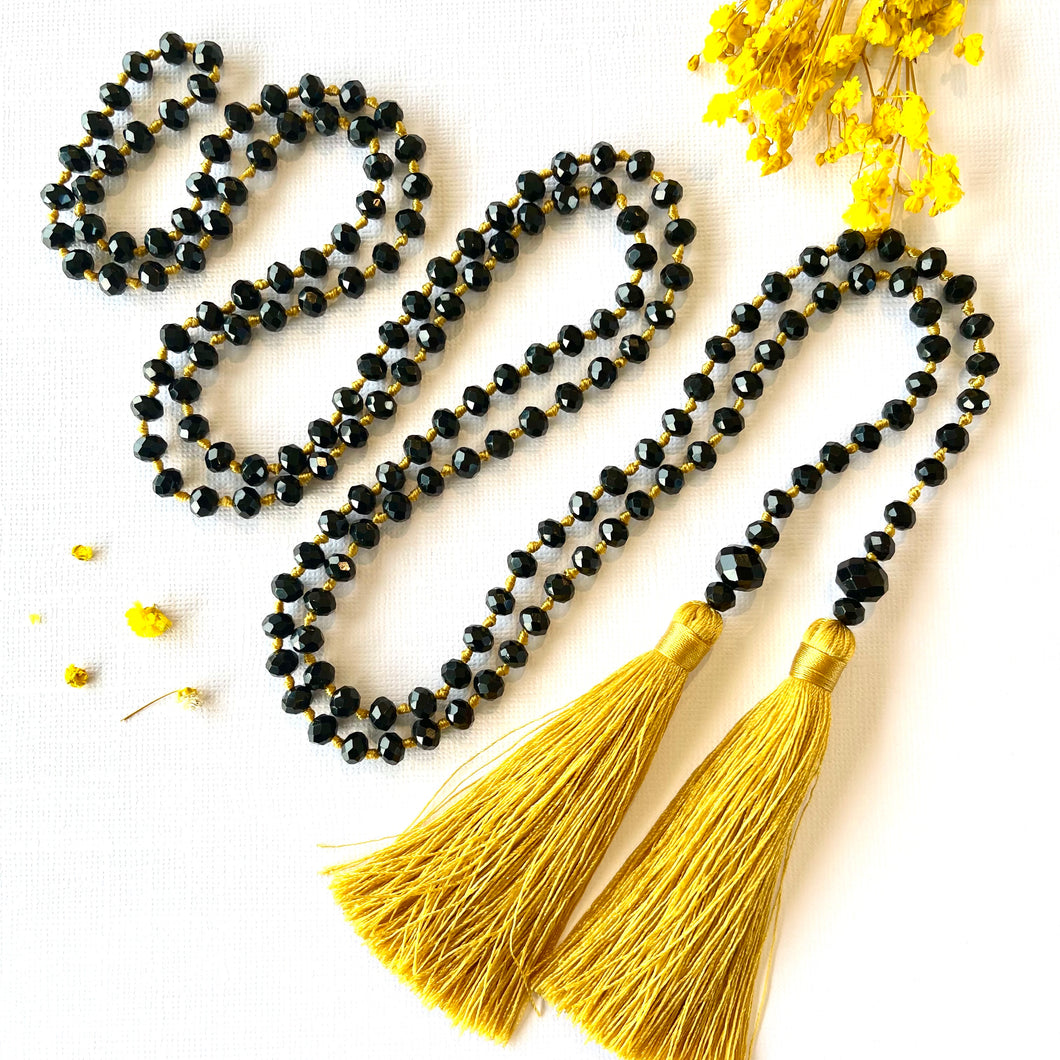 Double Tassel Necklace - Mustard Black