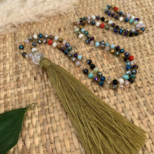 Load image into Gallery viewer, Crystal Tassel Necklace - Sage Multi
