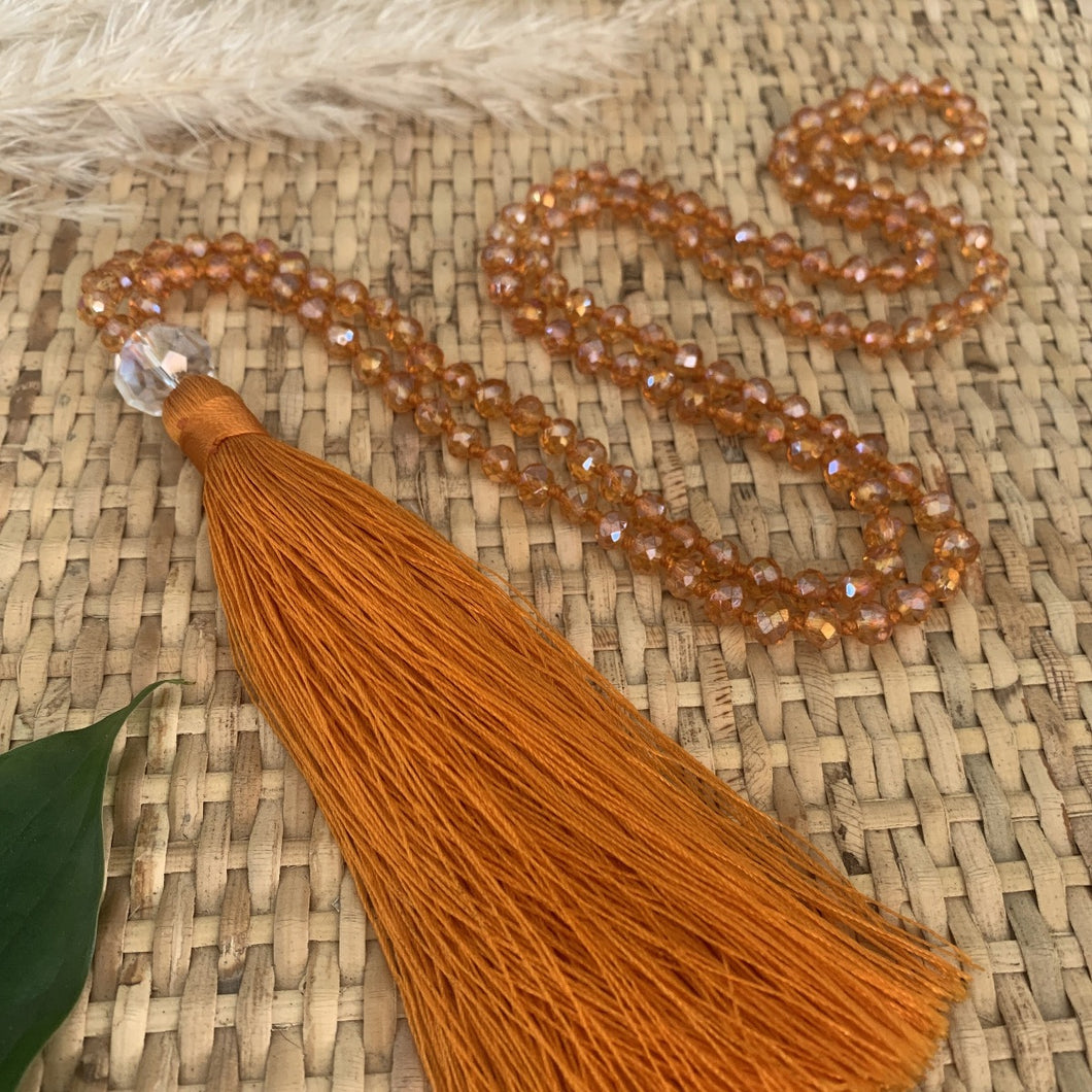 Crystal Tassel Necklace - Orange