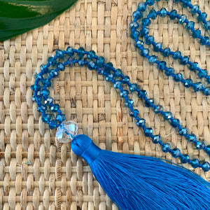 Crystal Tassel Necklace  - Blue Royal