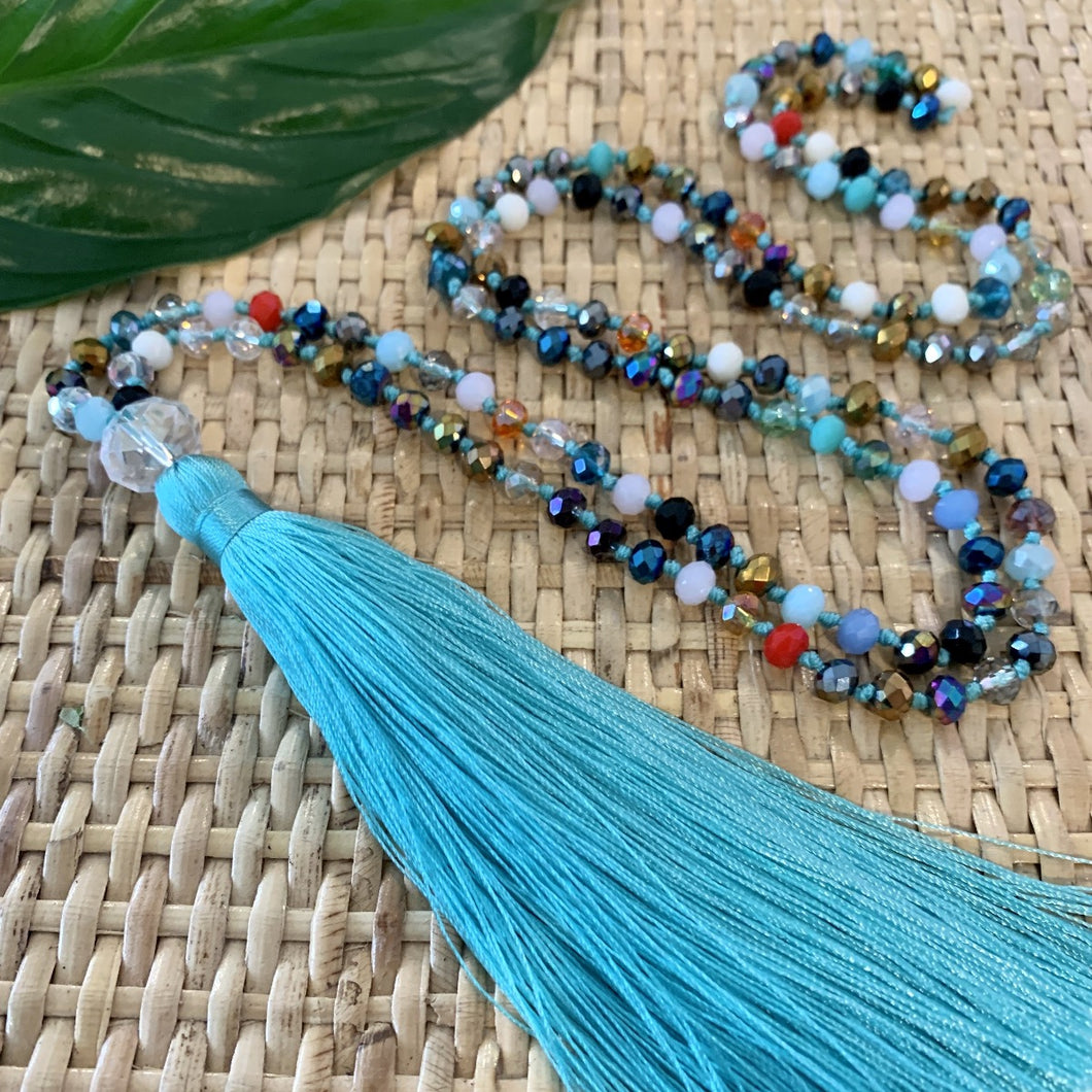Crystal Tassel Necklace - Turquoise Multi