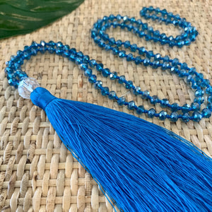 Crystal Tassel Necklace  - Blue Royal