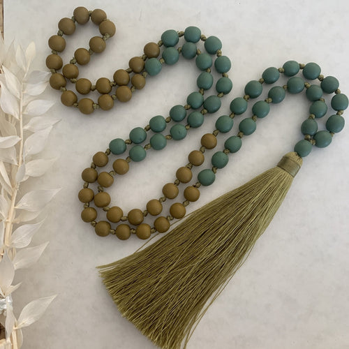 Sage and moss tassel necklace