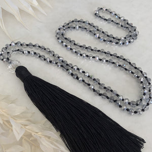 Black tassel necklace wit crystal beads