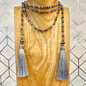 Double Tassel Necklace - Grey Pink Silver