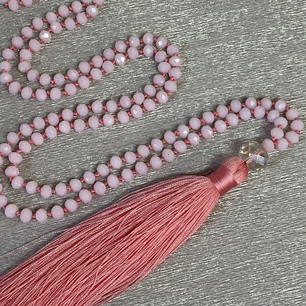 Crystal Tassel Necklace - Soft Pink