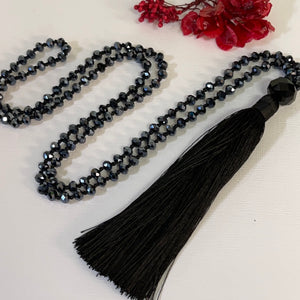 Crystal Tassel Necklace - Midnight Black