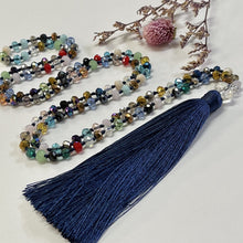 Load image into Gallery viewer, Navy Tassel necklace with multi crystal beads
