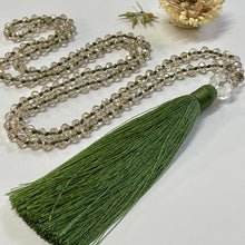 Load image into Gallery viewer, Khaki Tassel Necklace with champagne crystal beads
