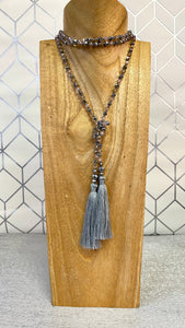 Double Tassel Necklace - Grey Pink Silver