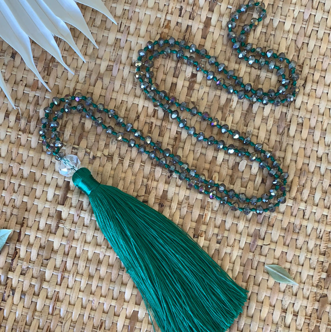 Crystal Tassel Necklace - Emerald