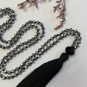 Crystal Tassel Necklace - Black Silver