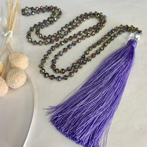 Crystal Tassel Necklace - Lavender