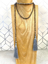 Load image into Gallery viewer, grey Silver Double Tassel Necklace
