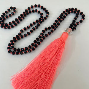 Tassel Necklace - Coral- Black