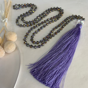 Crystal Tassel Necklace - Lavender
