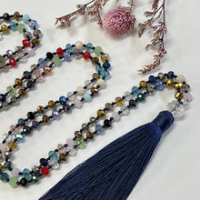 Load image into Gallery viewer, Crystal Tassel Necklace - Navy Multi
