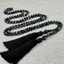Load image into Gallery viewer, Sparkly midnight black double tassel necklace

