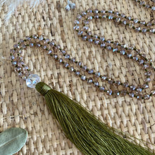 Load image into Gallery viewer, Crystal Tassel Necklace - Avocado Rose
