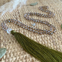 Load image into Gallery viewer, Crystal Tassel Necklace - Avocado Rose
