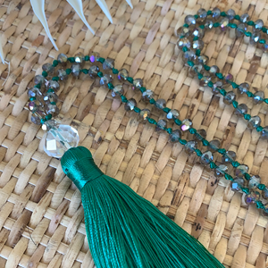 Crystal Tassel Necklace - Emerald